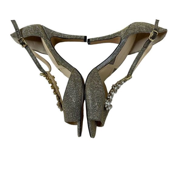 Adrienne Vittadini Gina gold glitter T strap open toe high heels size 7 - Picture 14 of 16